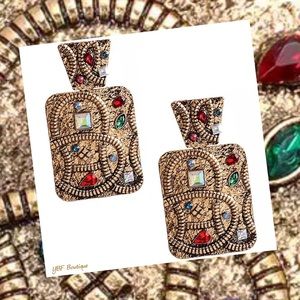 New Burnished Gold & Red Multicolor Rhinestone Statement Post Fashion Earrings